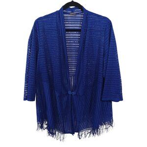 Chicos Easywear Sweater Womens OS Kimono Swim Cover Up Beach Vacation Fringes